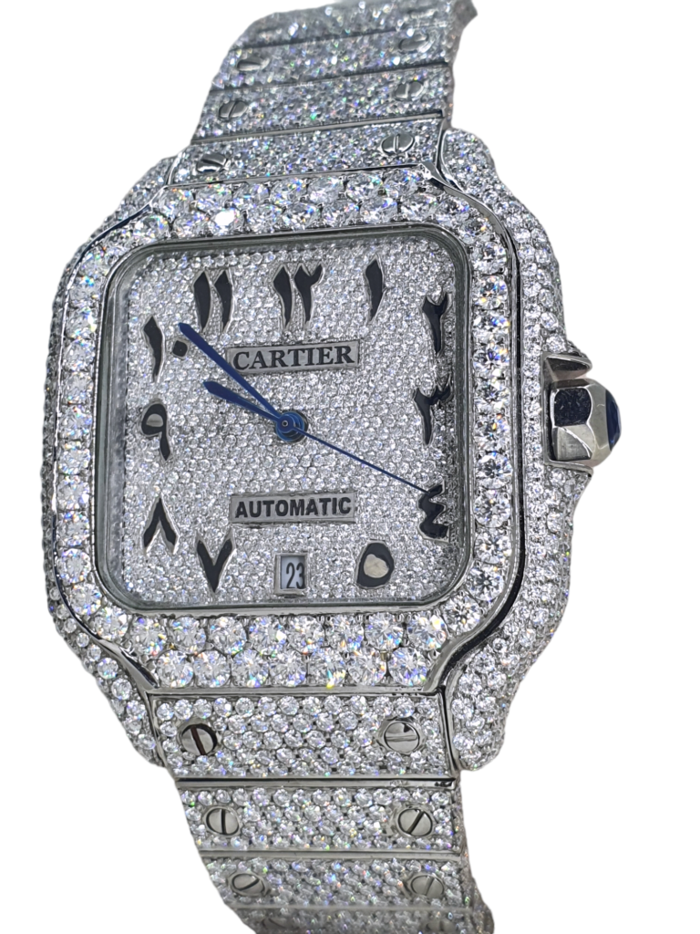 Cartier White Arabic Dial Icedout Watch – Mantra Diamond