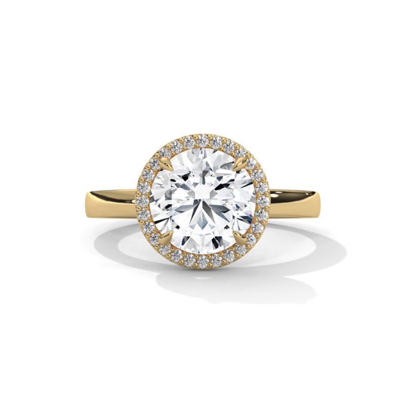 GLISTENING CROWN-Round Halo Solitaire Diamond Ring